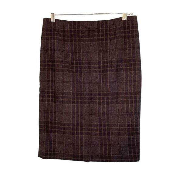 Y2K Kenar Tartan Plaid Pencil Skirt Black Gray Wool Tweed Knit Mini Lined 2 - Picture 1 of 6